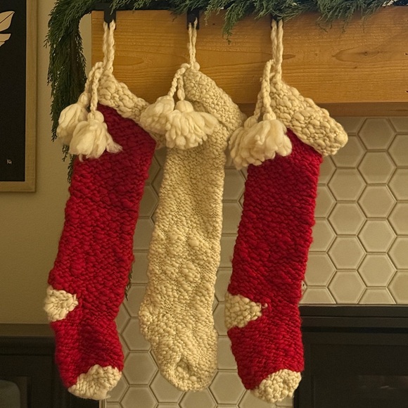 Beautiful Hand Knit Christmas Stockings - Made from Unspun Wool - Set of 3
